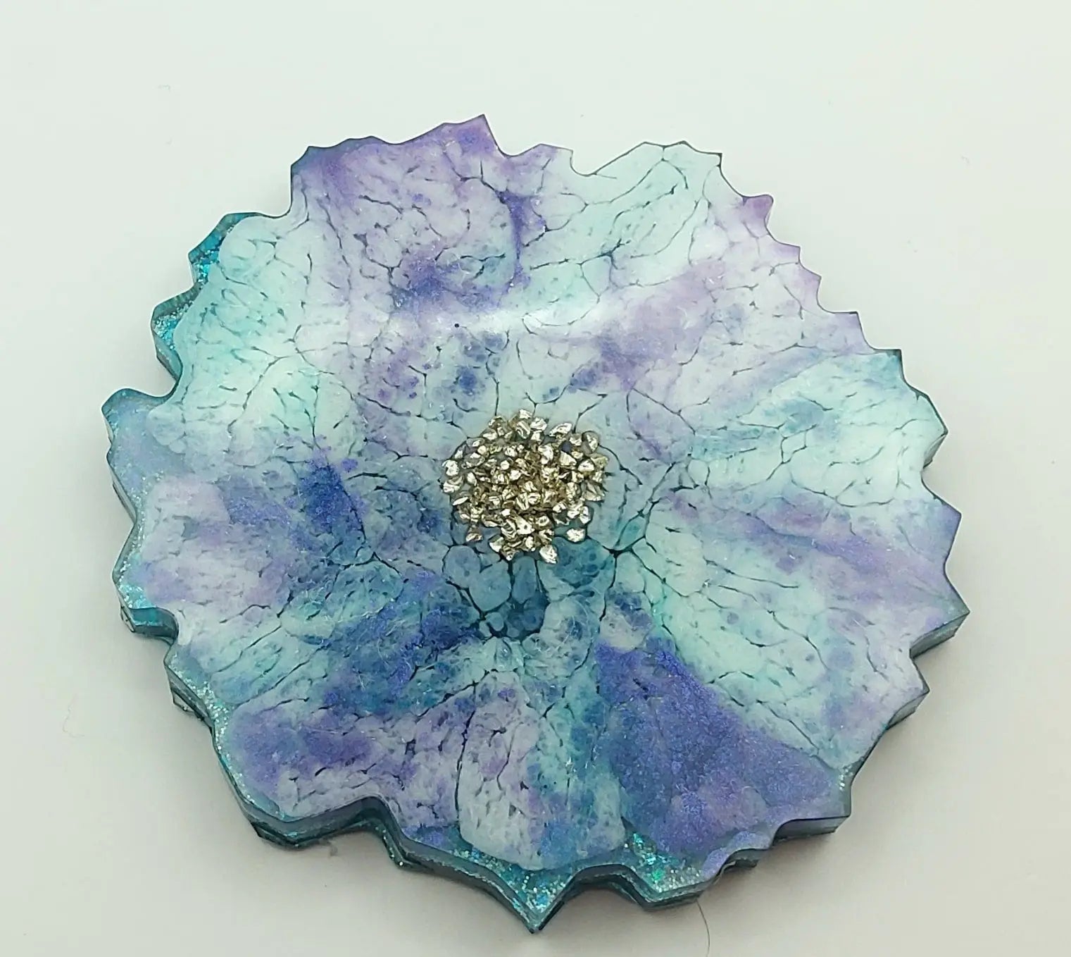 Dessous de verre en résine époxy, turquoise, mauve et blanc