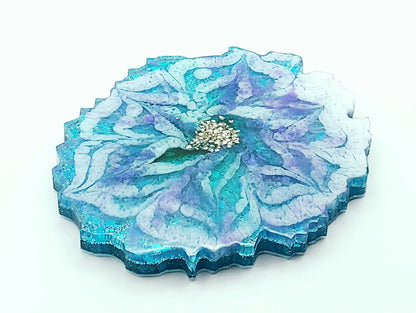 Dessous de verre en résine époxy, turquoise, mauve et blanc