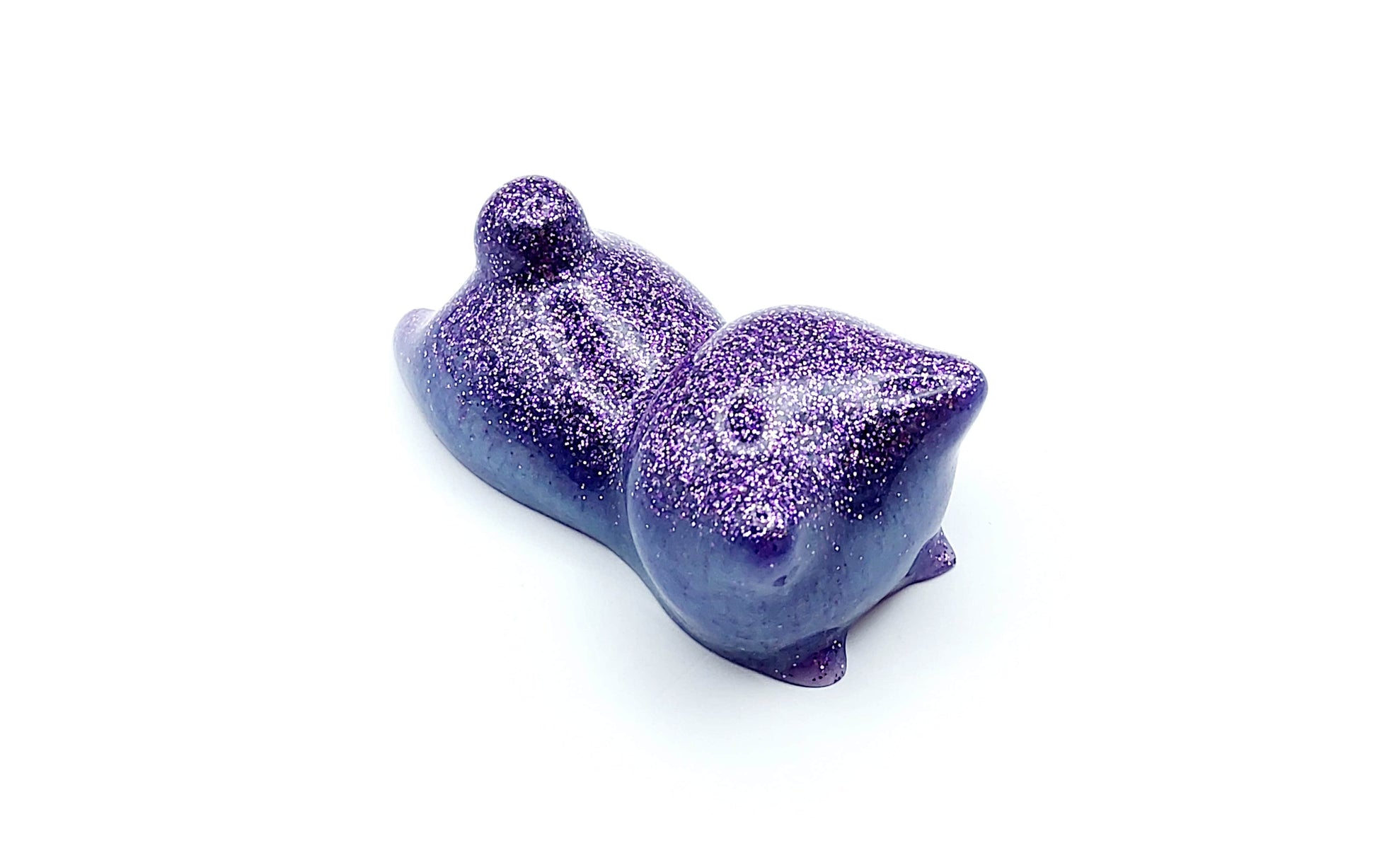 Figurine "Chaton couché" en résine époxy, violet