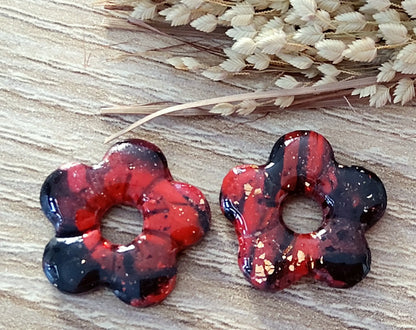 Pampilles ALBA en pâte Fimo. Marbré rouge et noir - PRETTY RESINE