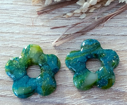 Pampilles ALBA en pâte Fimo. Marbré vert et feuille d'or - PRETTY RESINE
