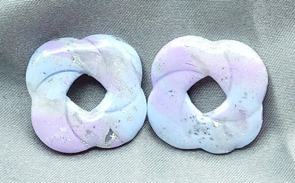 Pampilles CARLA en pâte Fimo. Marbré rose et mauve pastel, feuille d'argent - PRETTY RESINE