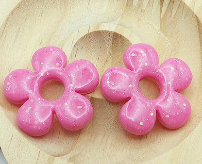 Pampilles CLARA en résine époxy. Rose et paillettes holographiques - PRETTY RESINE