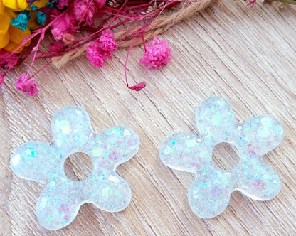 Pampilles DAISY en résine.Paillettes blanches holographiques - PRETTY RESINE