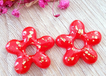 Pampilles DAISY en résine. Rouge et feuille d'or - PRETTY RESINE