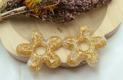 Pampilles DAISY en résine époxy. Blanc et feuille d'or - PRETTY RESINE