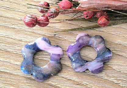 Pampilles DALIA en pâte fimo. Marbré bleu, mauve et or - PRETTY RESINE