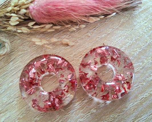 Pampilles DONUTS en résine époxy. Transparent, feuille d'or rose - PRETTY RESINE
