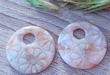 Pampilles INAYA en pâte Fimo. Marbré beige et feuille d'or - PRETTY RESINE