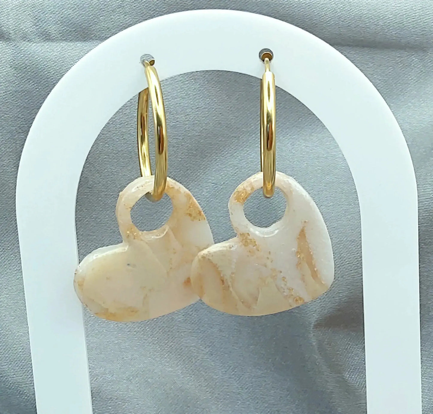 Pampilles KIARA en pâte Fimo. Marbré beige et feuille d'or - PRETTY RESINE