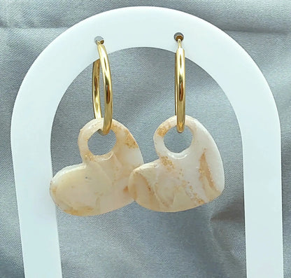 Pampilles KIARA en pâte Fimo. Marbré beige et feuille d'or - PRETTY RESINE