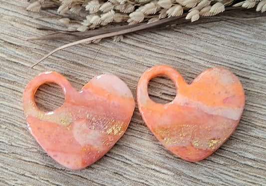 Pampilles KIARA en pâte Fimo. Marbré orange et feuille d'or - PRETTY RESINE