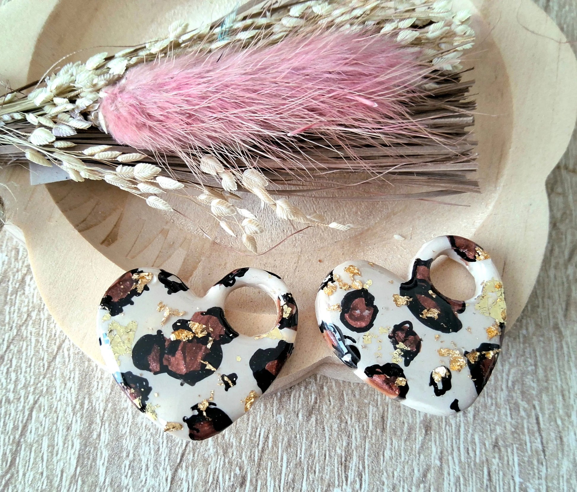 Pampilles KIARA en pâte fimo. Motif léopard marron et or - PRETTY RESINE