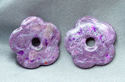 Pampilles LINA en pâte Fimo. Marbré mauve et rose - PRETTY RESINE