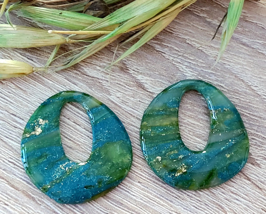 Pampilles OLIVIA en pâte Fimo. Marbré vert et feuille d'or - PRETTY RESINE