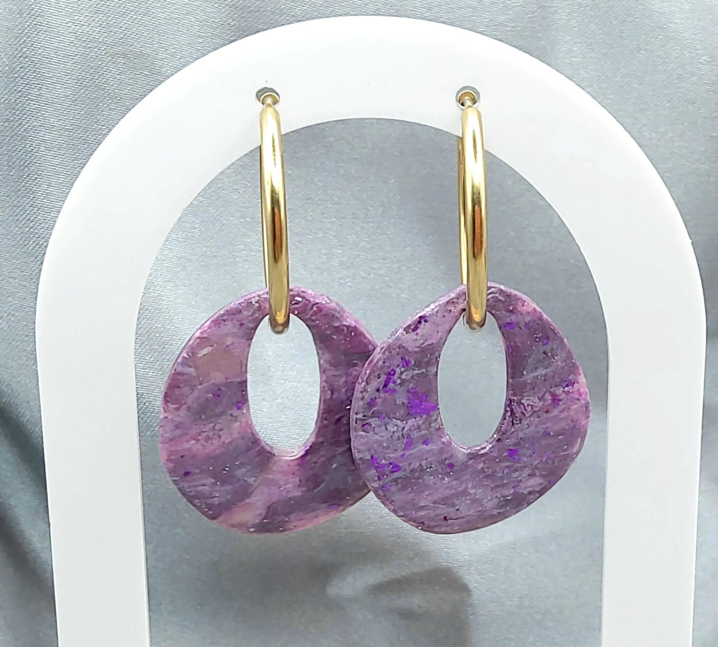 Pampilles OLIVIA en pâte Fimo. Marbré violet et mauve - PRETTY RESINE