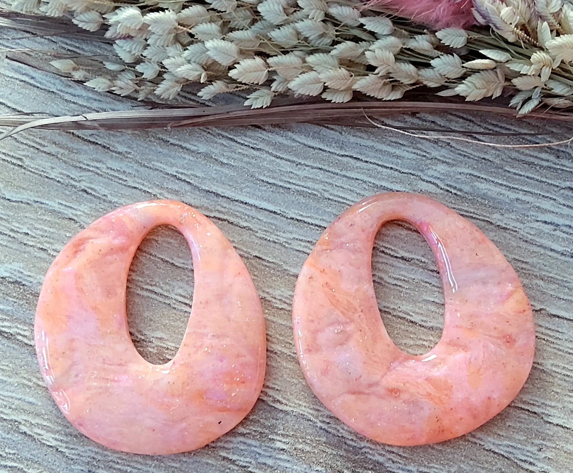 Pampilles OLIVIA en pâte FIMO. Marbré orange et rose clair - PRETTY RESINE