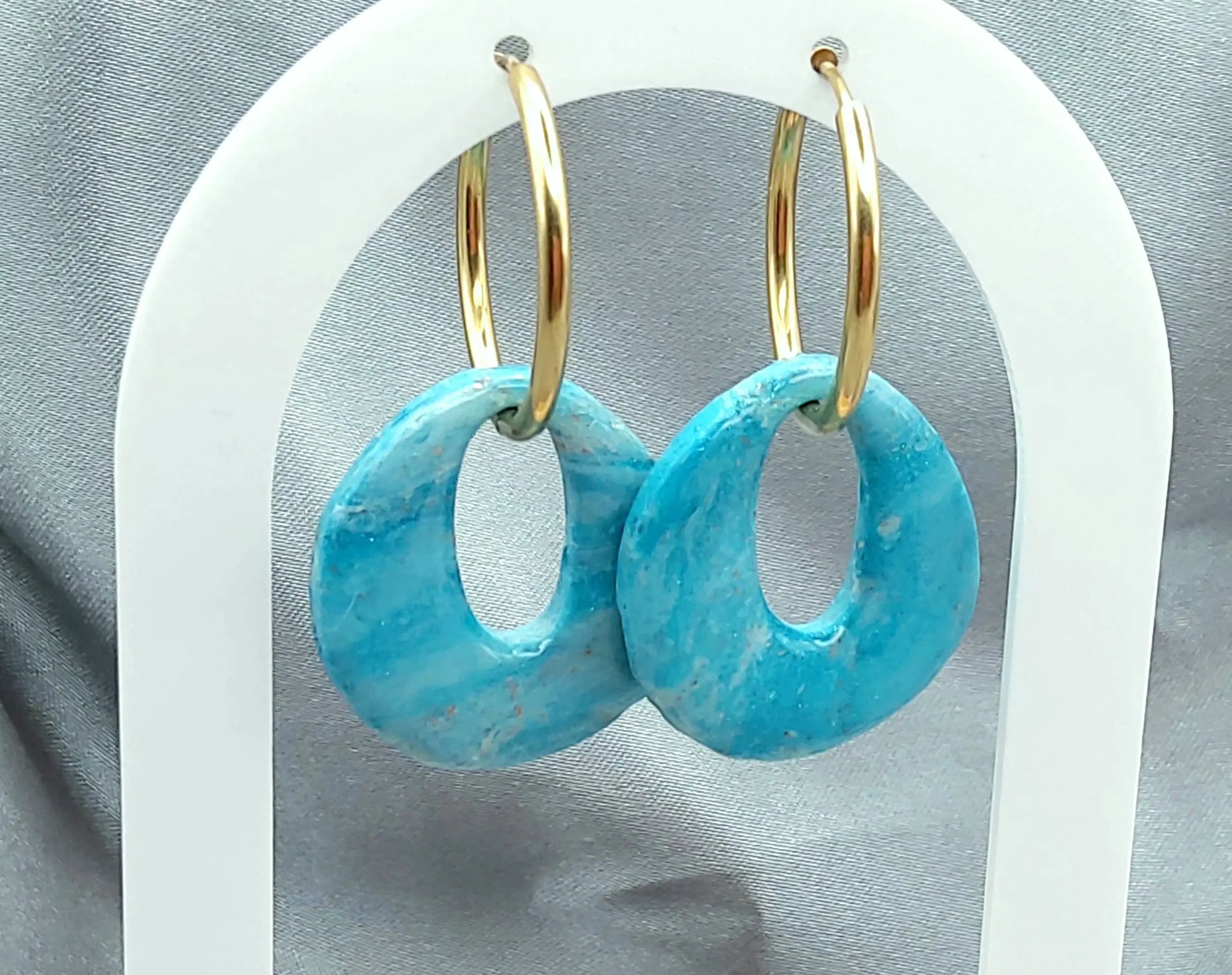 Pampilles OLIVIA en pâte Fimo. Marbré turquoise - PRETTY RESINE