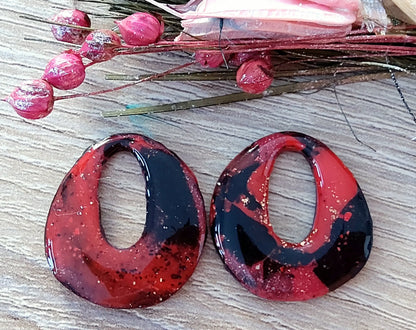 Pampilles OLIVIA en pâte Fimo. Marbré noir et rouge - PRETYY RESINE