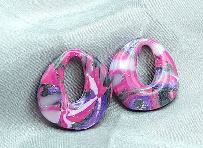 Pampilles OLIVIA en pâte Fimo. Marbré fuchsia, mauve et gris pailleté - PRETTY RESINE