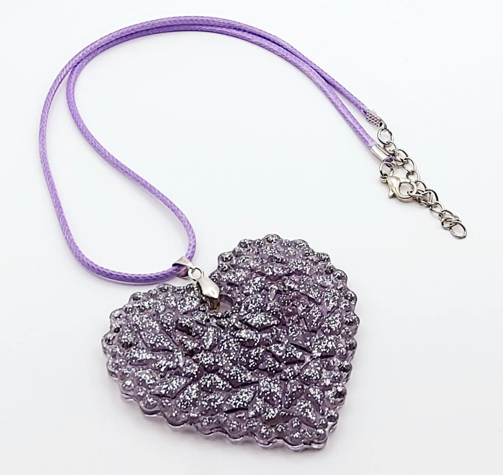 Pendentif Coeur "Effet Diamant" - Mauve et argent - PRETTY RESINE