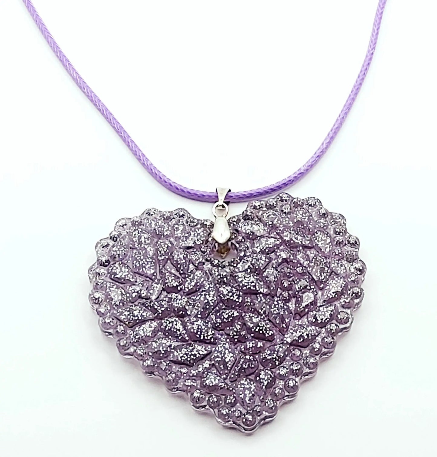 Pendentif Coeur "Effet Diamant" - Mauve et argent - PRETTY RESINE