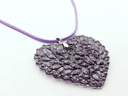 Pendentif Coeur "Effet Diamant" - Mauve et argent - PRETTY RESINE