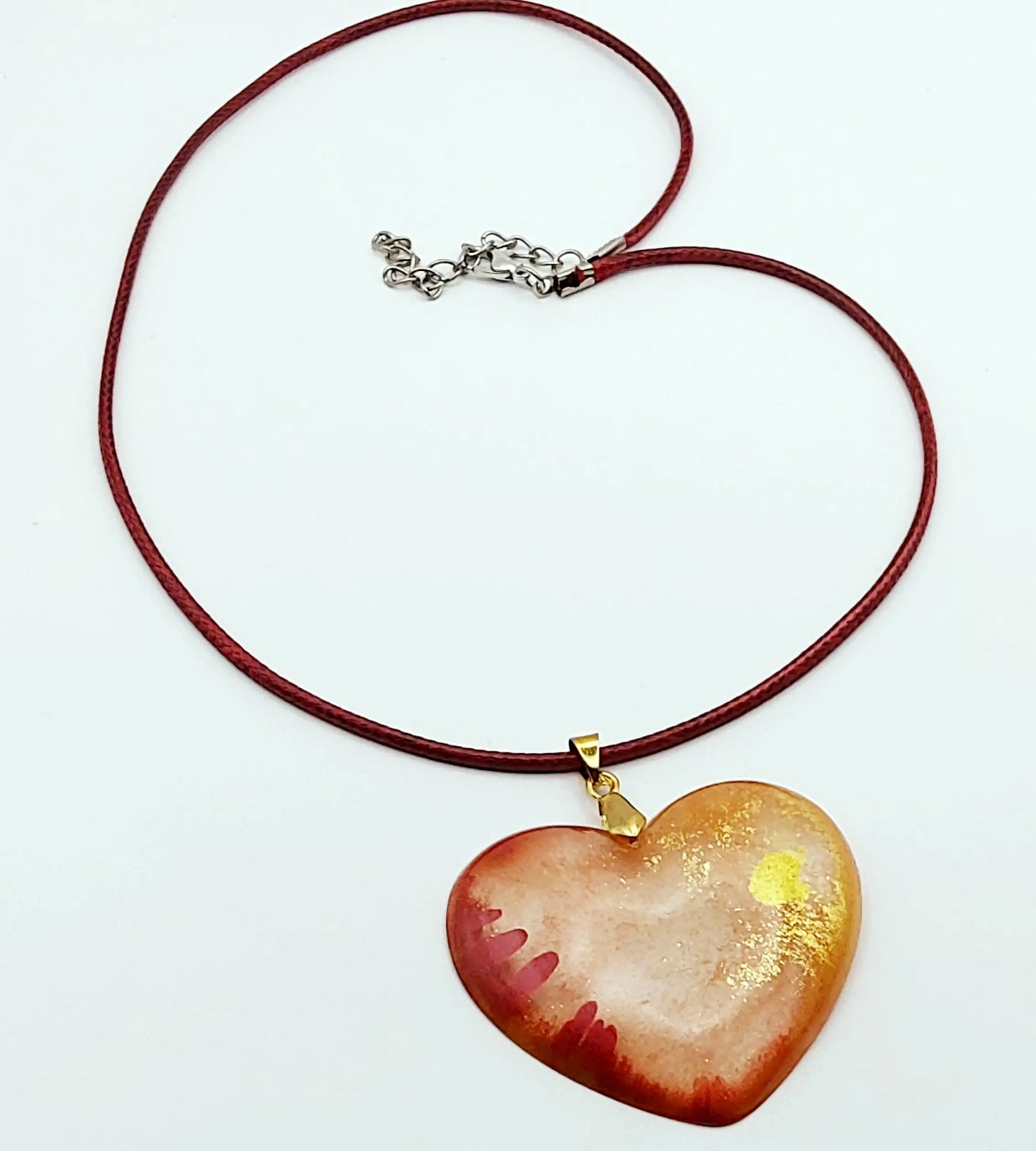 Pendentif Coeur Effet Pétri, et son cordon en coton ciré - PRETTY RESINE