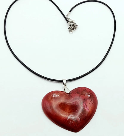 Pendentif Coeur, effet pétri, et son cordon en coton ciré - PRETTY RESINE