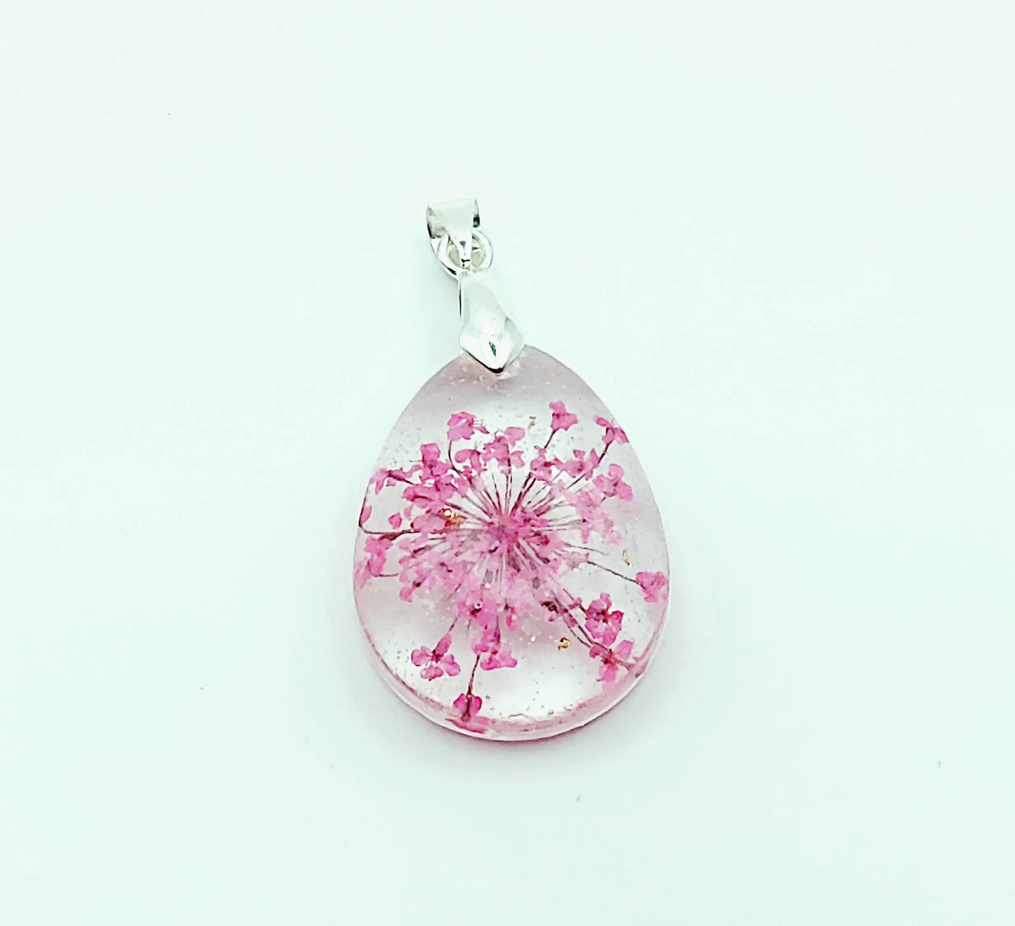 Pendentif "Goutte d'eau" en résine, fleur rose