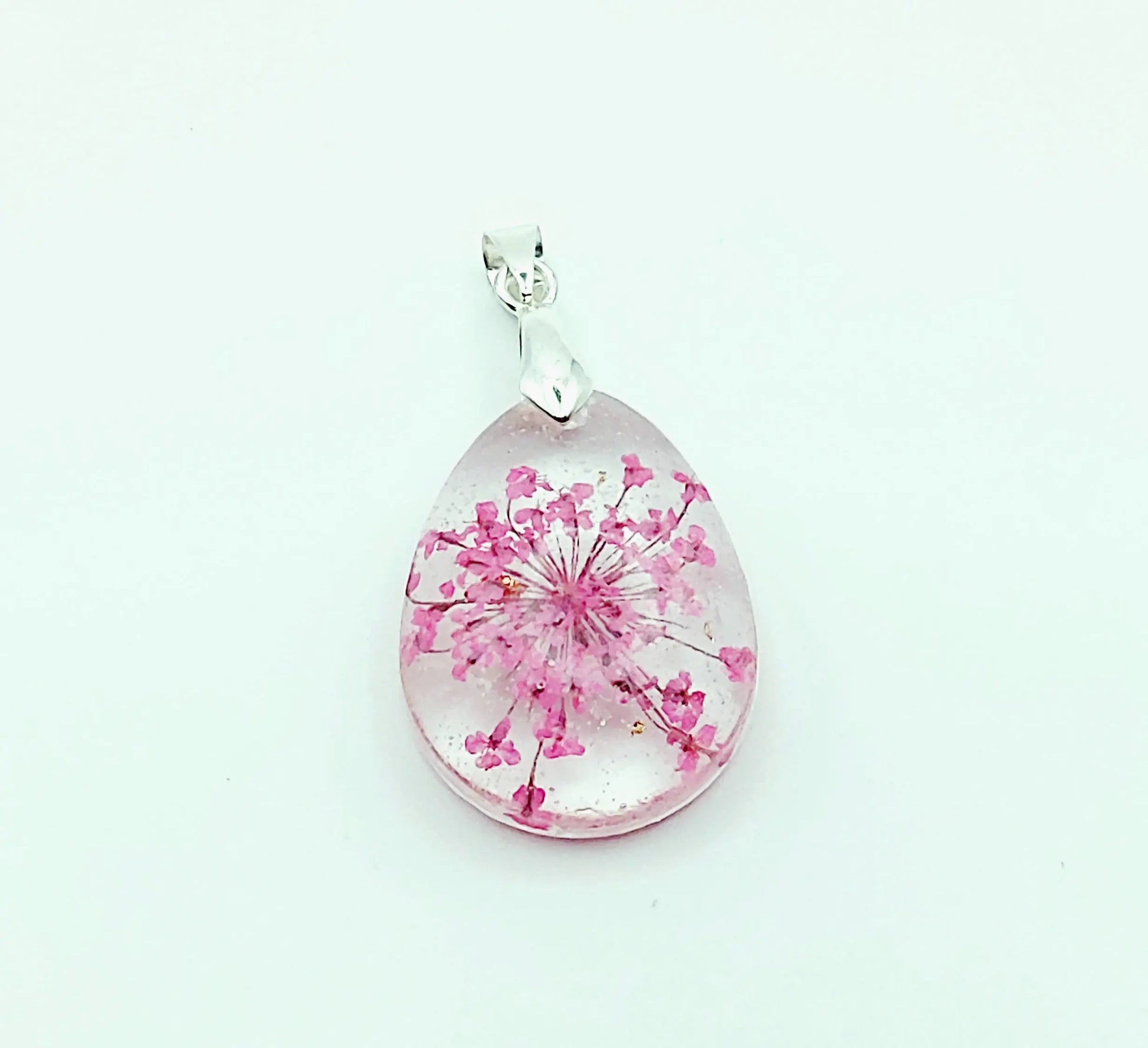 Pendentif "Goutte d'eau" en résine, fleur rose