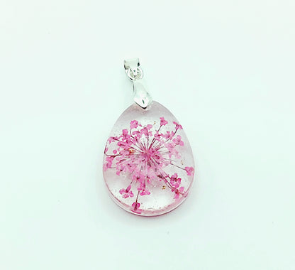 Pendentif "Goutte d'eau" en résine, fleur rose