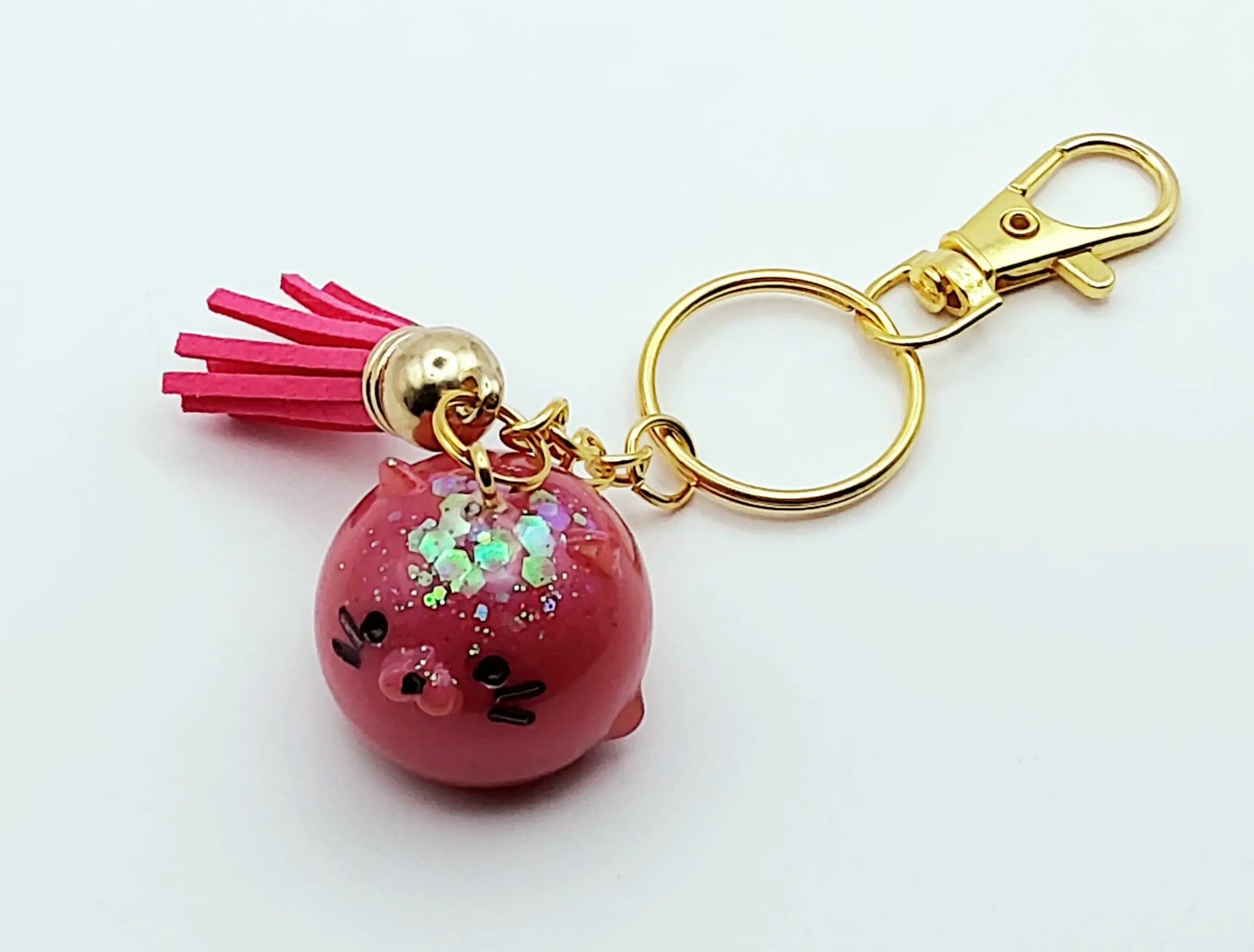 Porte-clés Boule Mignonne - Rose et paillettes holographiques - PRETTY RESINE