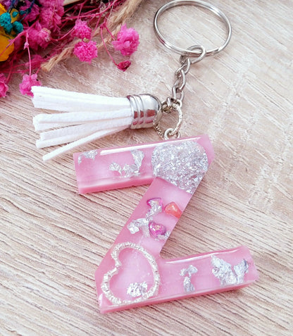 Porte-clés LETTRE Z en résine époxy. Rose et argent - PRETTY RESINE