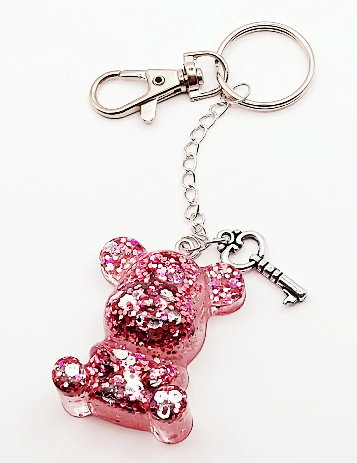 Porte-clés Maman Ours, en résine - Transparent et paillettes roses - PRETTY RESINE