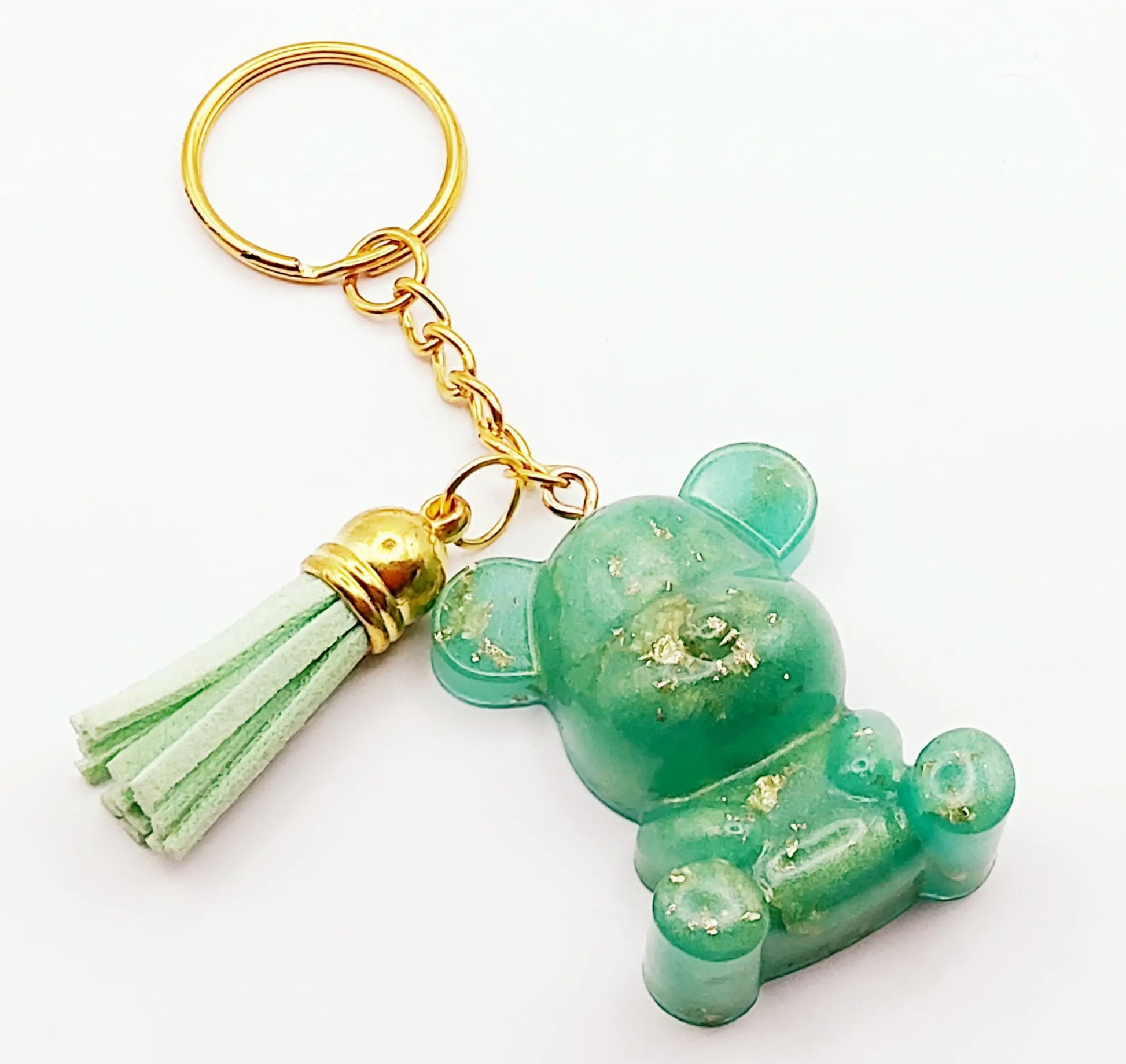 Porte-clés Maman Ours, en résine - Vert et feuille d'or - PRETTY RESINE