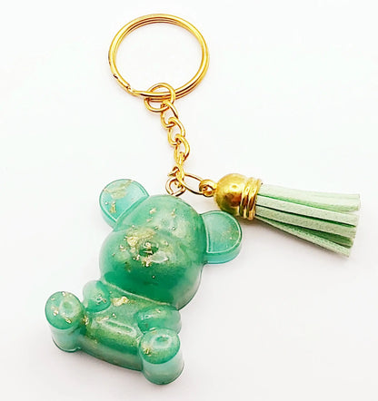 Porte-clés Maman Ours, en résine - Vert et feuille d'or - PRETTY RESINE