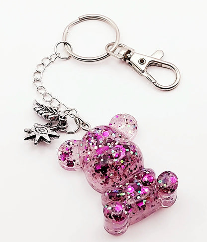 Porte-clés Maman Ours, en résine - Transparent et paillettes violettes - PRETTY RESINE