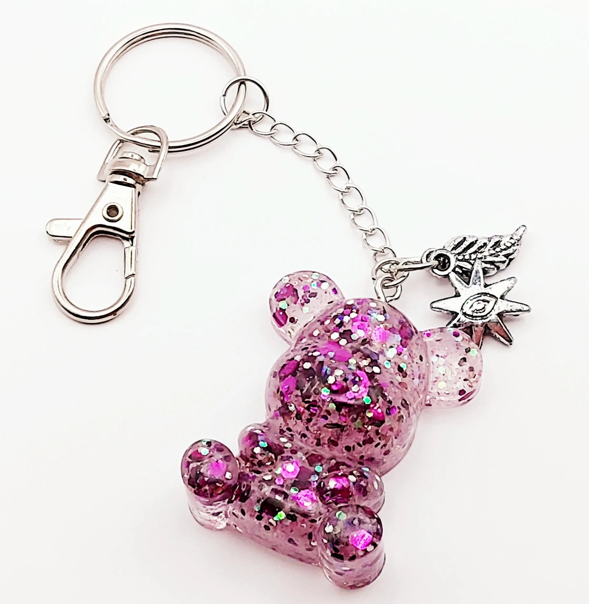 Porte-clés Maman Ours, en résine - Transparent et paillettes violettes - PRETTY RESINE