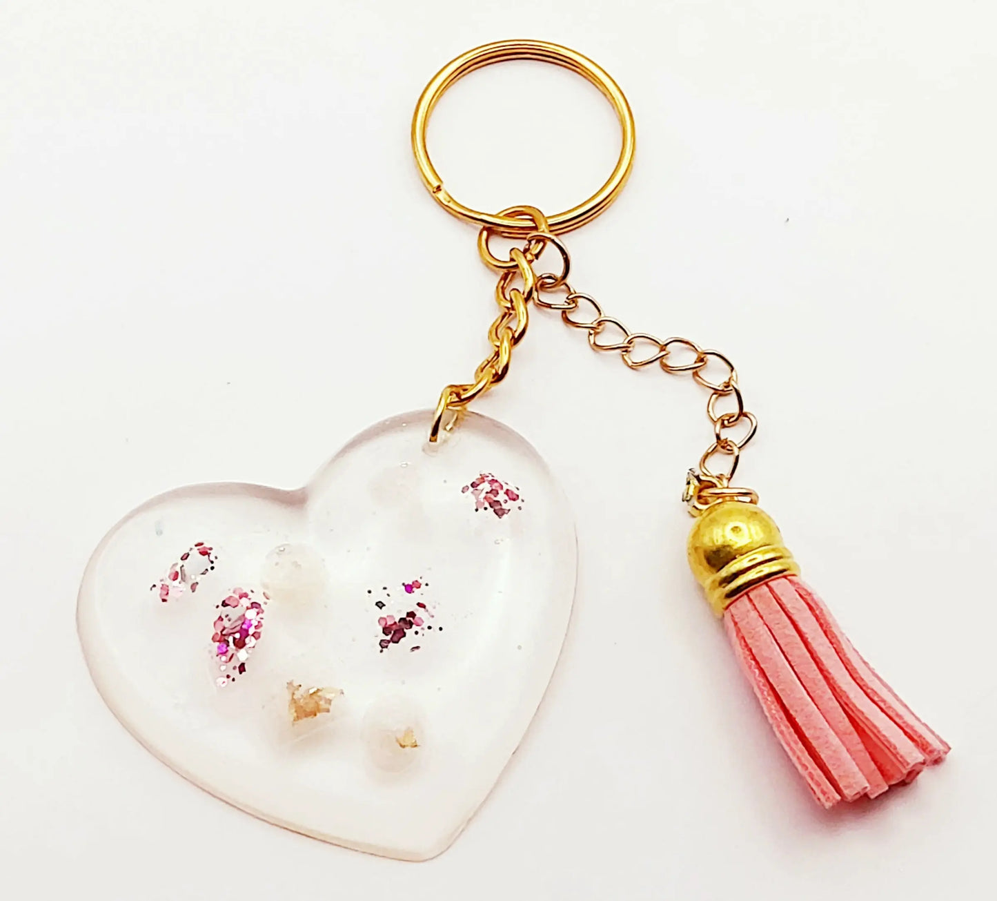 Porte-clés "Coeur", en résine époxy - Transparent avec inserts pailletés - PRETTY RESINE