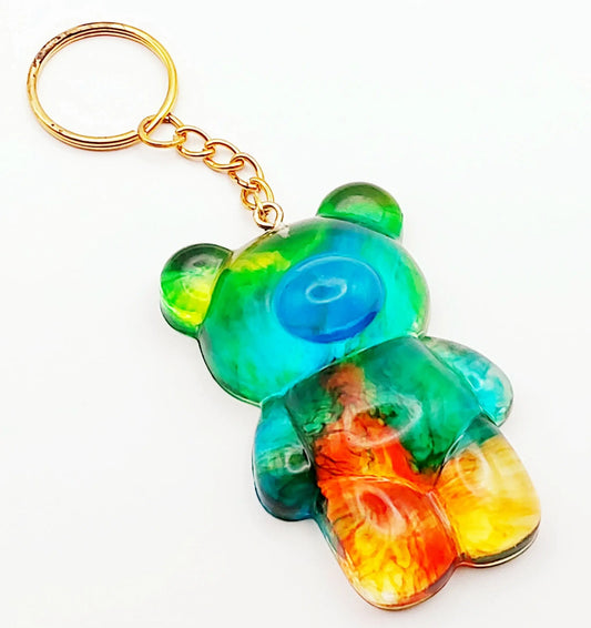 Porte-clés "Gros Ours" en résine époxy, multicolore translucide