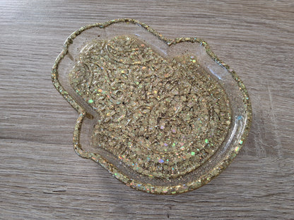 Vide-poches Grande Main de Fatma en résine époxy. Paillettes or - PRETTY RESINE