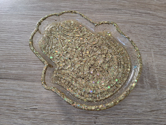 Vide-poches Grande Main de Fatma en résine époxy. Paillettes or - PRETTY RESINE