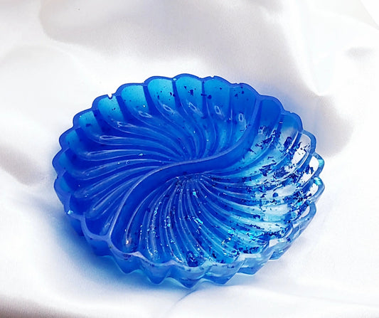 Vide-poches COQUILLE DOUBLE en résine époxy. Bleu