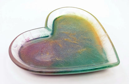 Vide-poches Coeur en résine époxy, effet pétri multicolore