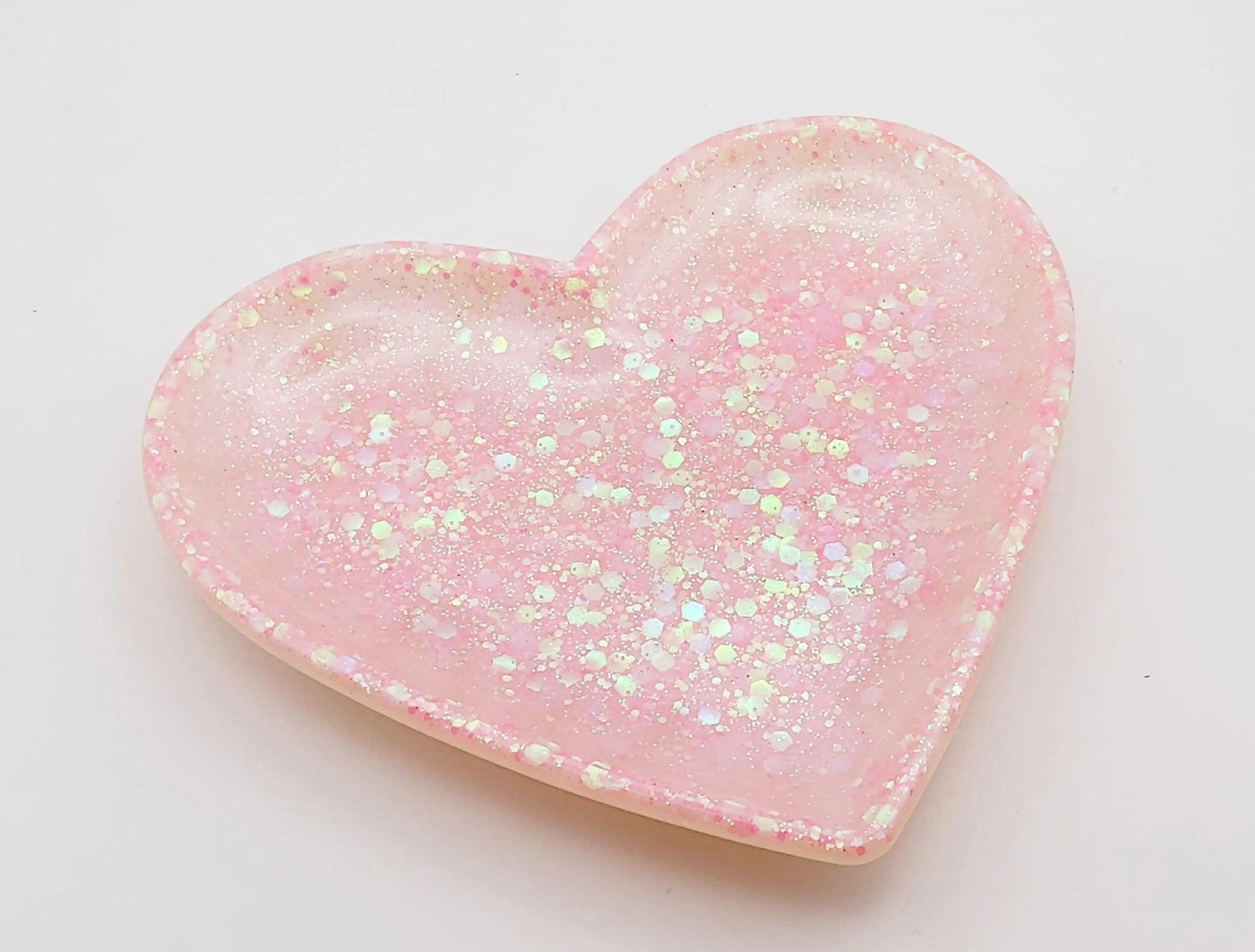 Vide-Poches Coeur en résine époxy, rose pastelet paillettes