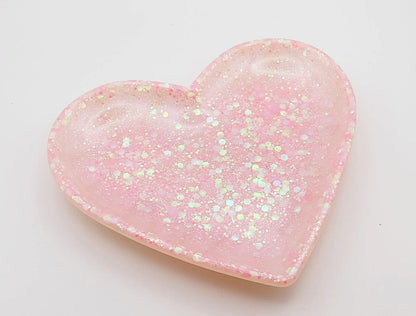 Vide-Poches Coeur en résine époxy, rose pastelet paillettes