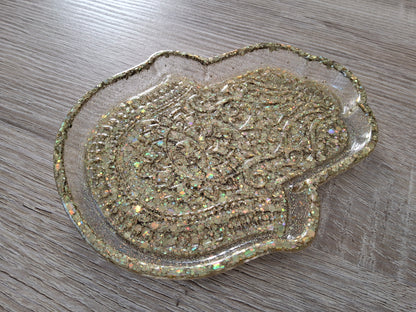 Vide-poches Grande Main de Fatma en résine époxy. Paillettes or - PRETTY RESINE
