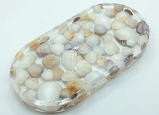 Vide-poches OVALE en résine époxy. Transparent et coquillages - PRETTY RESINE