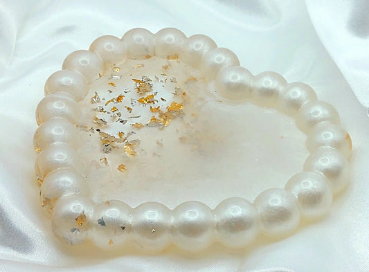 Vide-poches COEUR BULLES en résine - Blanc, or et argent